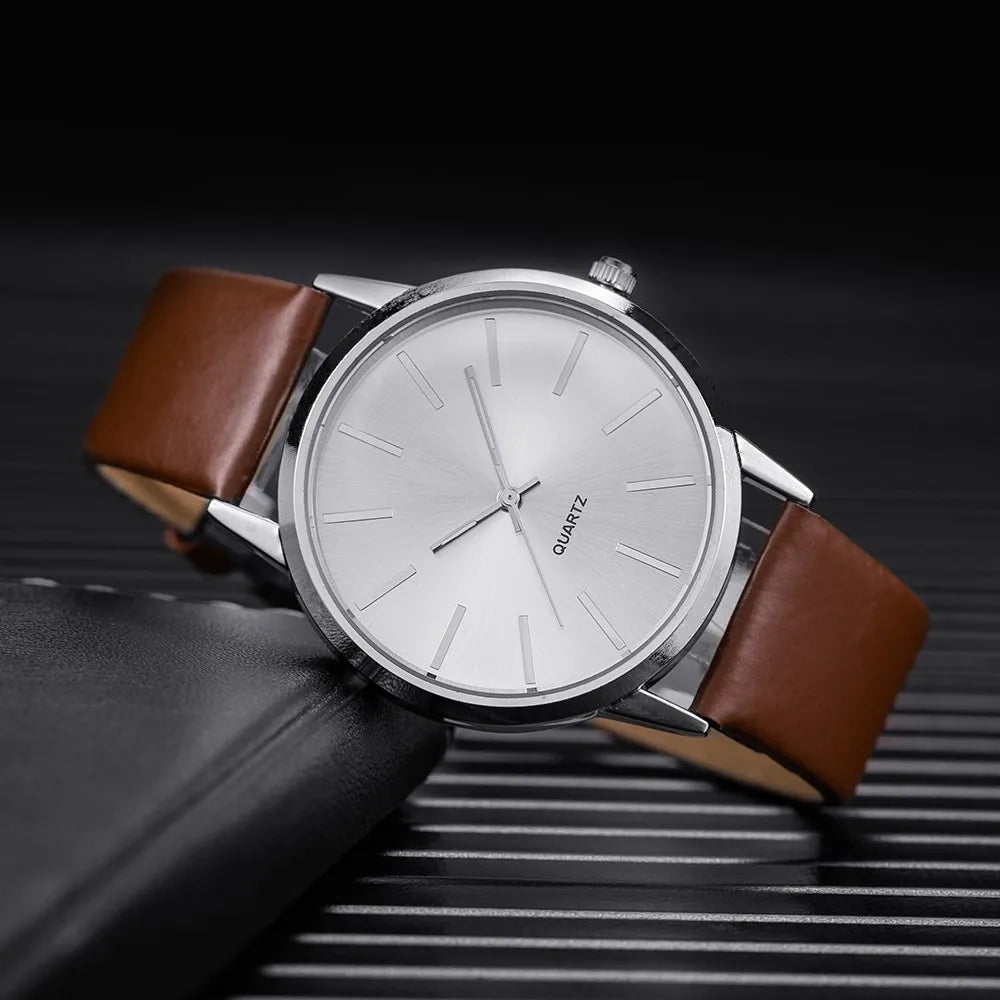 2025 Men Watches Top Brand Luxury Brown Leather Band Quartz Wristwatch Men's Casual Simple Watch Wrist Male Clock Reloj Hombre