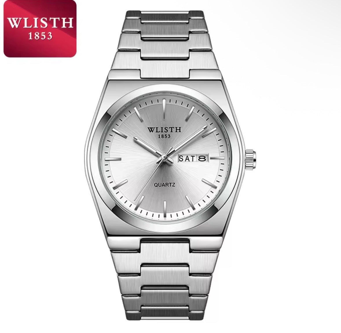 Men's Luxury Stainless Steel Watch with Green Dial, Quartz Movement & Day-Date Display