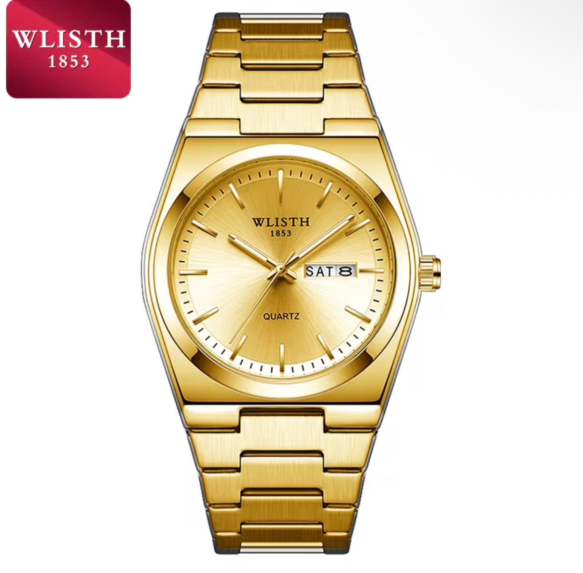 Men's Luxury Stainless Steel Watch with Green Dial, Quartz Movement & Day-Date Display