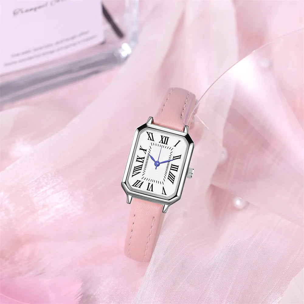 Women Square Quartz Watch Retro Roman Numerals Dial Black Leather Strap Elegant Casual Office Wristwatch