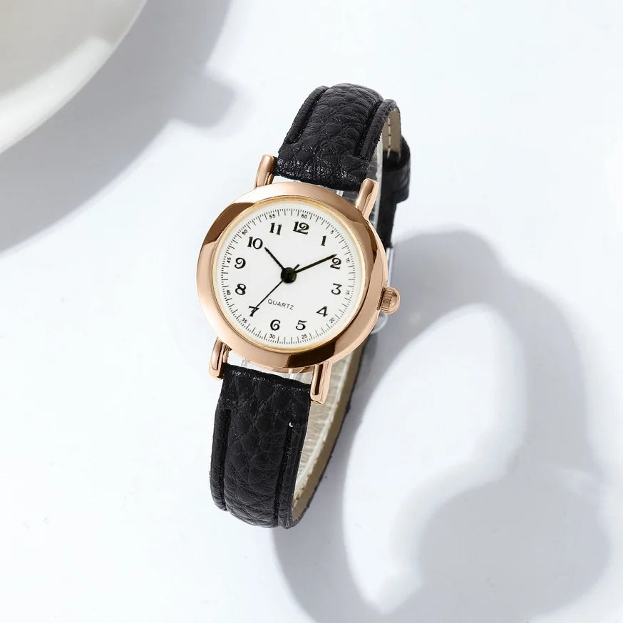 Women's Watch Fashion Small Arabic Quartz Watches Leather Band Wristwatches