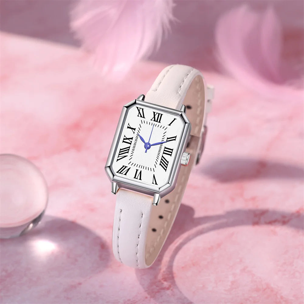 Women Square Quartz Watch Retro Roman Numerals Dial Black Leather Strap Elegant Casual Office Wristwatch