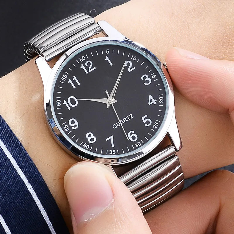 1/2PCS Fashion Couple Watches Simple Arabic Dial Men Quartz Watch Elastic Band Women Wristwatches