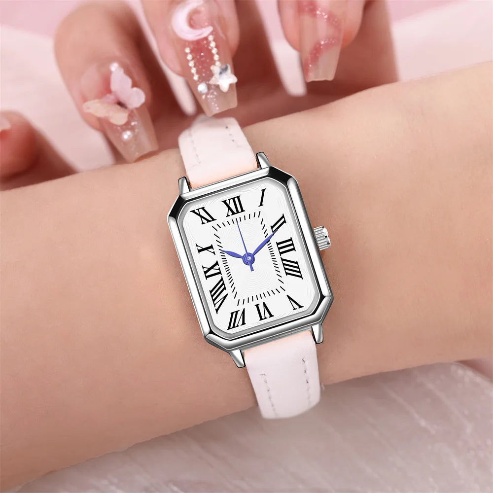 Women Square Quartz Watch Retro Roman Numerals Dial Black Leather Strap Elegant Casual Office Wristwatch