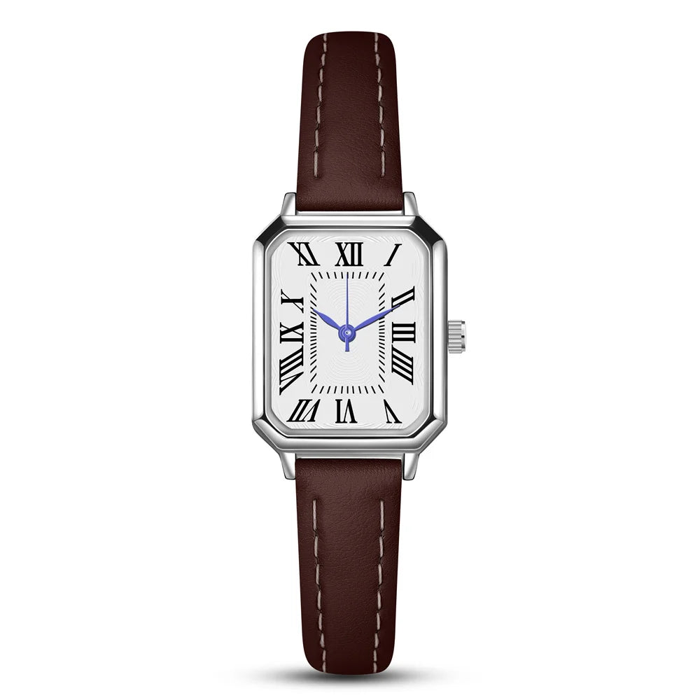 Women Square Quartz Watch Retro Roman Numerals Dial Black Leather Strap Elegant Casual Office Wristwatch
