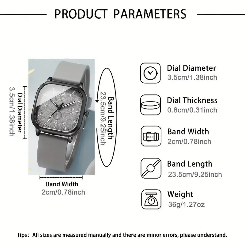 Fashion Square Women's Watch Casual Silicone Strap Quartz Watches Sports Wristwatch For Men Women Students（Without Box）