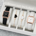 2/4PCS Fashion Square Women's Watch Leather Band Quartz Watches Heart Bracelet Set（Without Box）