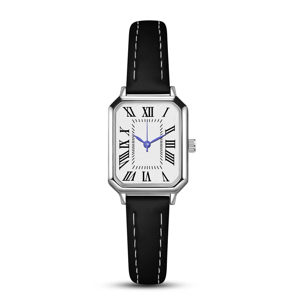 Women Square Quartz Watch Retro Roman Numerals Dial Black Leather Strap Elegant Casual Office Wristwatch