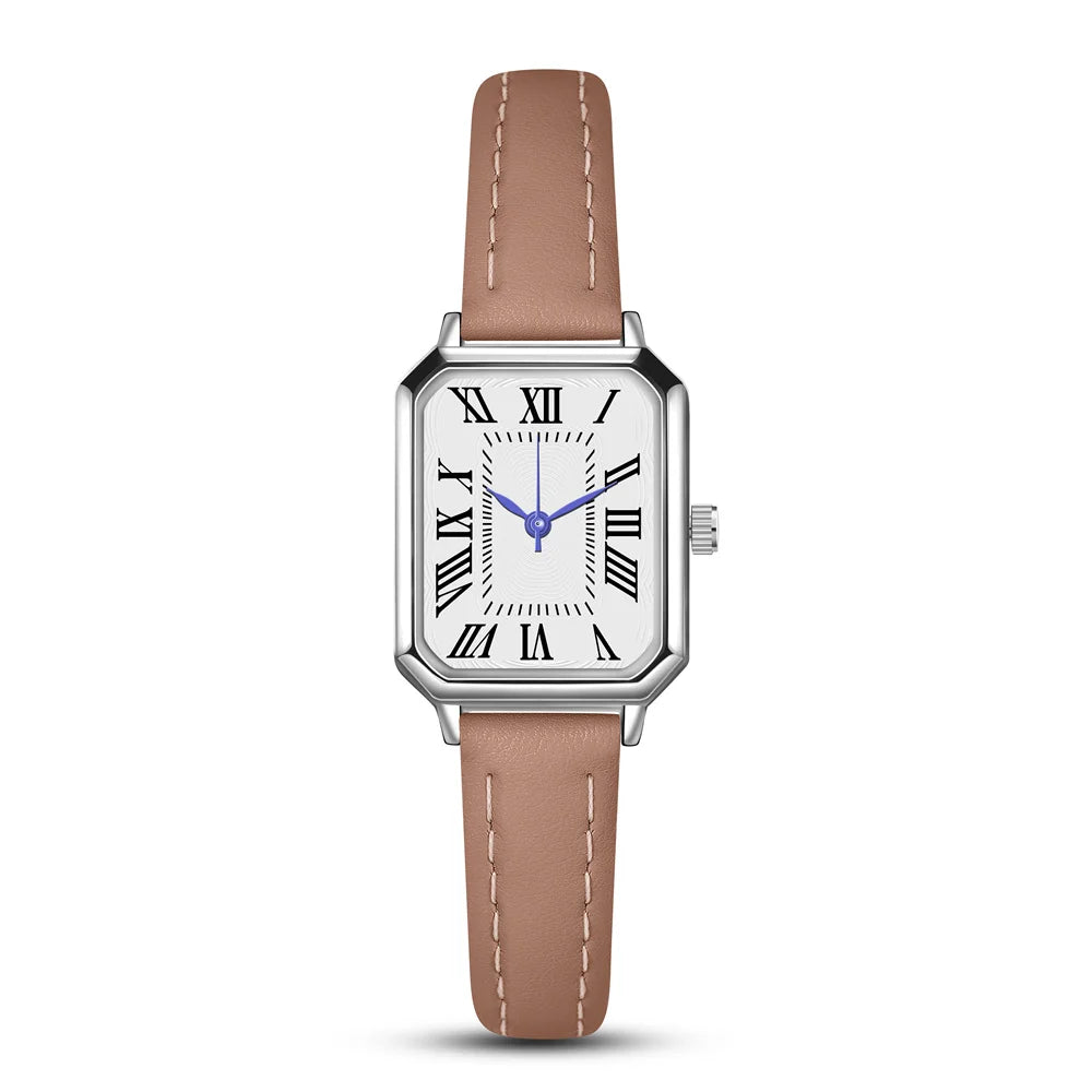Women Square Quartz Watch Retro Roman Numerals Dial Black Leather Strap Elegant Casual Office Wristwatch