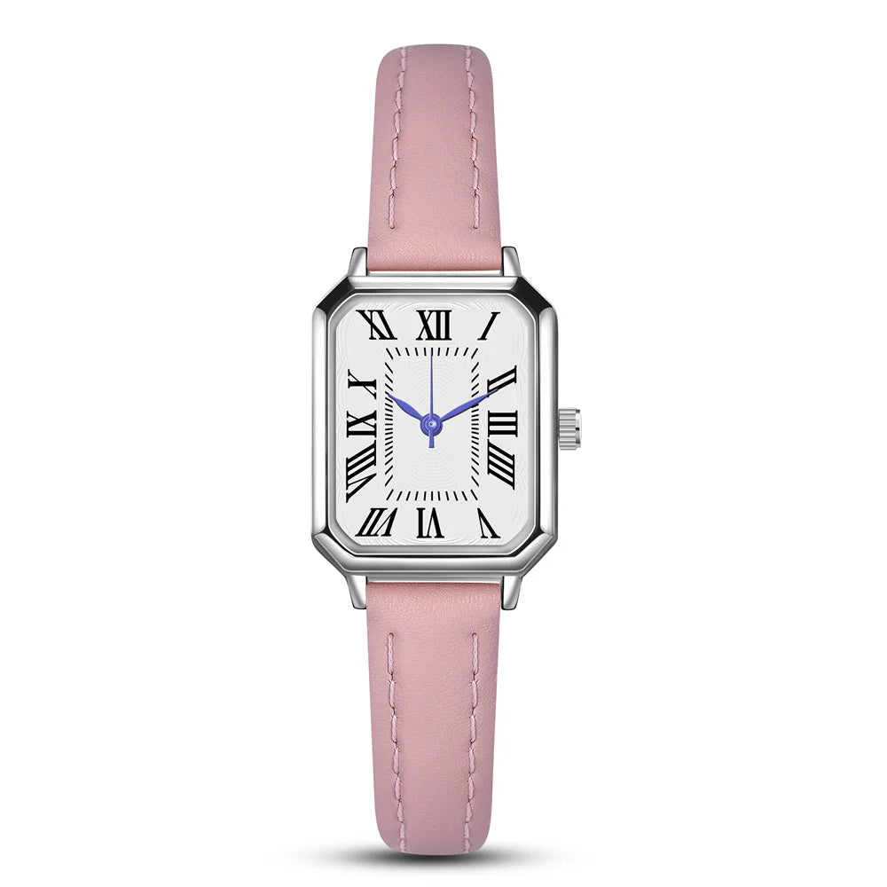 Women Square Quartz Watch Retro Roman Numerals Dial Black Leather Strap Elegant Casual Office Wristwatch
