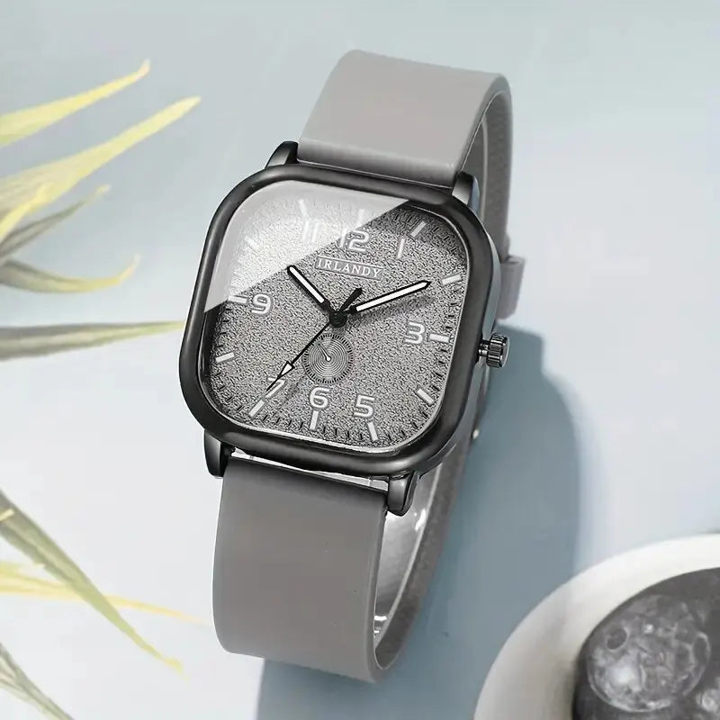 Fashion Square Women's Watch Casual Silicone Strap Quartz Watches Sports Wristwatch For Men Women Students（Without Box）