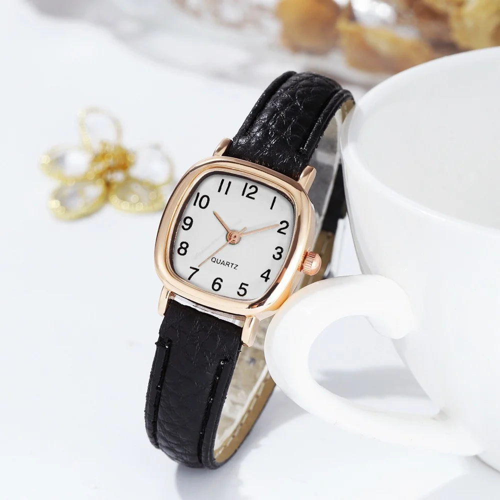 Women's Watch Fashion Small Arabic Quartz Watches Leather Band Wristwatches